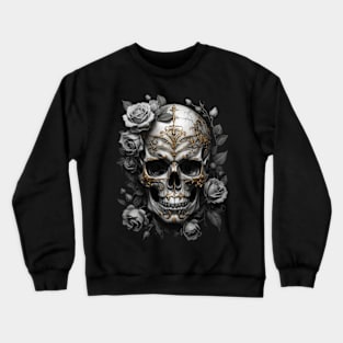 Skull with Tattoos and roses Black Crewneck Sweatshirt